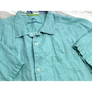 MENS‎ TOMMY BAHAMA SHORT SLEEVE 100% LINEN SEA GREEN BUTTON DOWN SHIRT LARGE